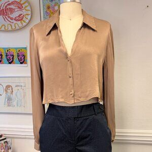 ZARA Satin Crop Shirt Office Siren Soft Gold Elegant Old Money Preppy Size M